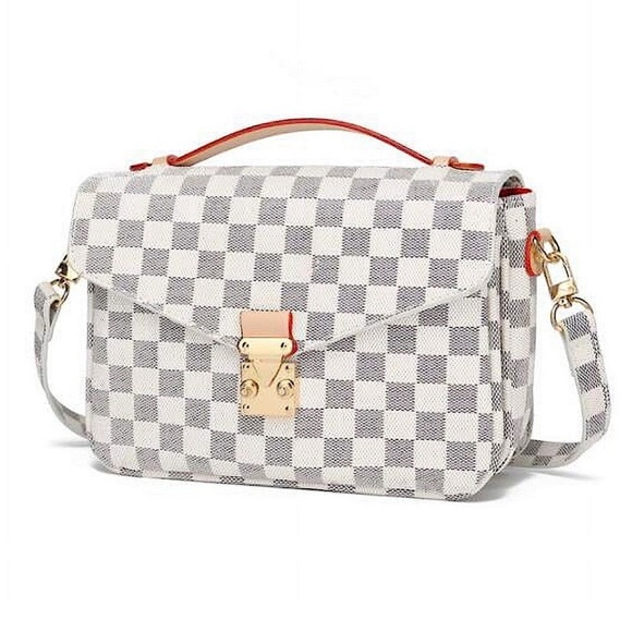 ‼️LAST ONE‼️🆕🌿CREAM/GRAY Leather Checkered Tote Crossbody Bag - Picture 3 of 17